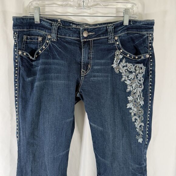 Trinity Ranch Jeans Womens 17 35x35 Dark Wash Blue Denim Bedazzled Cotton Blend - Picture 2 of 16